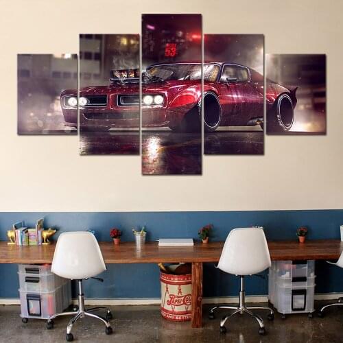 Prints Home Decoration Canvas 5 Pieces Car Painting For Living Room Building Wall Art Fashion Modular Pictures Poster Framework