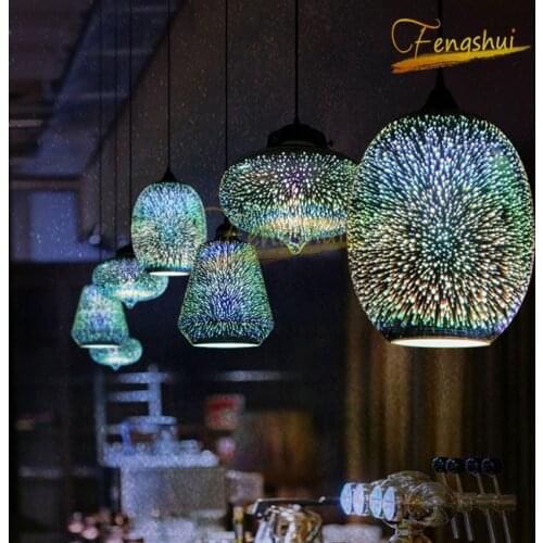 Modern 3D Glass Pendant Lights Nordic Creative LED Pendant Lamp Indoor Lighting Bedroom Living Room Cafe Kitchen Hanging Lamp