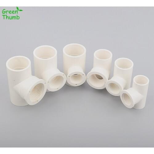 1pc 1 Way Female Thread Tee Connector PVC Inner Dia 20 mm*1/2"25*1/2"25*3/4"32*1/2"32*3/4"32*1" Pipe Fitting Adapter Irrigation