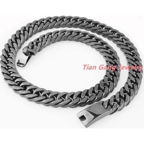 Top Quality Heavy 316L Stainless Steel Black Plated Curb Cuban Link Chain Mens Boys Necklace/Bracelet Bangle Jewelry 7-40" 15mm
