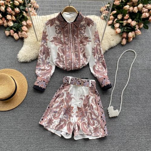 Amolapha Women Plus Size 2-piece Sets Retro Court Style Printed Shirts Tops+High Waist Shorts Suits Female Clothes Outfits