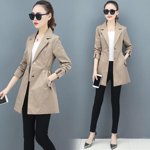 2021 Spring Autumn Women Trench Coat Korean Fashion Mid-Length Slim Solid Thin Windbreaker Female Overcoat Plus Size 3XL H1120