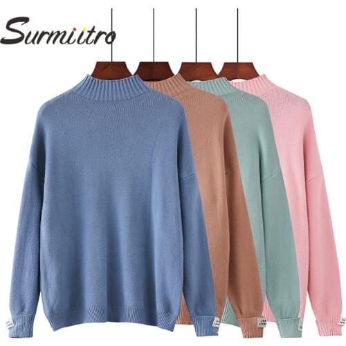 SURMIITRO Knitted Warm Sweater Female For Autumn winter 2020 Ladies Long Sleeve Women Turtleneck Tricot Pullover Blue Jumper