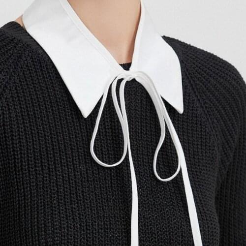 Women Elegant Vintage White Faux False Collar Detachable Lace-Up Pointed Lapel Choker Necklace Half Shirt Poncho