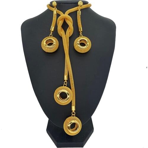 India Dubai Gold Jewelry Sets Necklaces Earrings Bracelet Women Girls spring African Arab Accessories Hawaiian Wedding Gifts