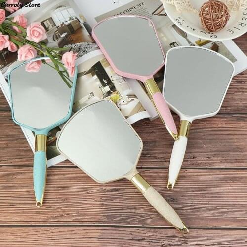 1pc Mirror Rectangle Hand Hold Cute Pink White Plastic Vintage Hand Mirrors Makeup Vanity Cosmetic Mirror With Handle For Gifts