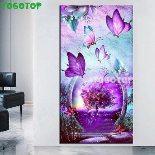 5D DIY full diamond painting Purple Tree Butterfly mosaic diamond rhinestone embroidery cross stitch Home Decor YY5263