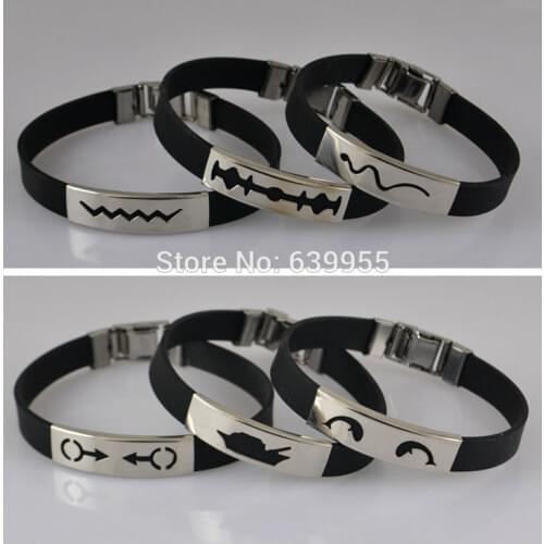 6pcs Mix Style Black Silicone Bracelet Stainless Steel Buckle Bracelets Fish Warship Snake Wristband Fashion jewelry