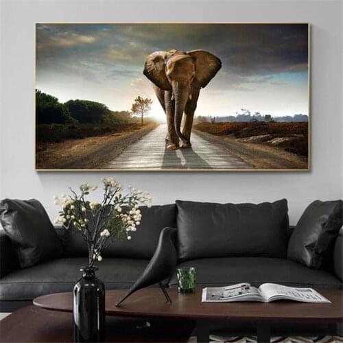 Africa Elephant Animal Landscape Oil Painting on Canvas Pop Art Poster and Print Abstract Art Wall Picture for Living Room Decor