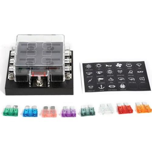 8 Way Blade Fuse Block Standard Automotive Box Updated Automotive Blade Fuse Block Holder with Transparent PC Cover