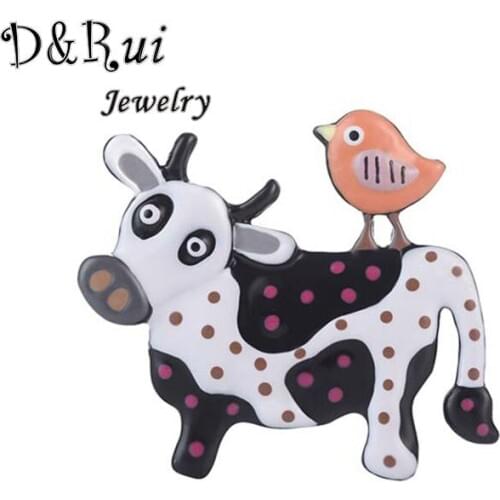 2019 Creative Enamel Animal Cow Bird Pin Cute Cartoon Pins Party Accessories Jewelry Brooches for Women Clothing Brooch Vintage