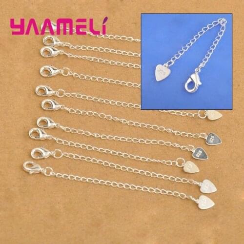 40PCS Wholesale Jewelry Findings 925 Sterling Silver Extension Tail Chains Round Heart Tag Lobster Clasps for Necklace Bracelets