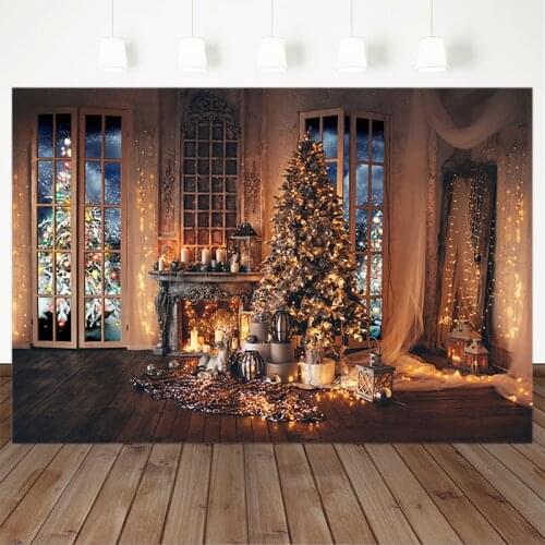 Christmas Decor Tree Backdrop Winter Window Newborn Baby Kids Photography Backdrops For Photo Studio Wooden Photo Background