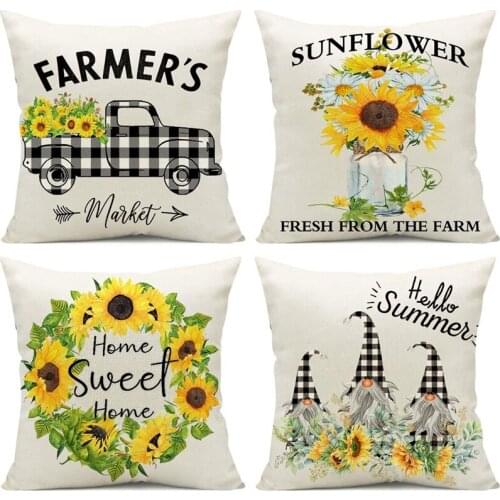 FQYL Summer Pillow Covers 18X18,Summer Decor,Outdoor Farmhouse Pillow Covers Linen Cushion Case for Summer Home Decor