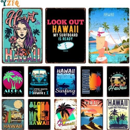Hawaii Beach Poster Tin Sign Vintage Metal Plaque Retro Bar Pub Restaurant Room Wall Decoration Plates DU-11524B