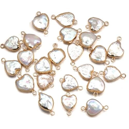 Natural Freshwater Pearl Pendant Heart-shaped Double hole connector Pendants for Jewelry Making DIY Necklaces Accessories