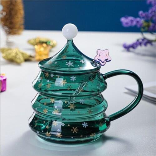 Creative Christmas Tree Glass Star Wish Double Cup Breakfast Gift Milk Water Cup Mark Wishing Cup
