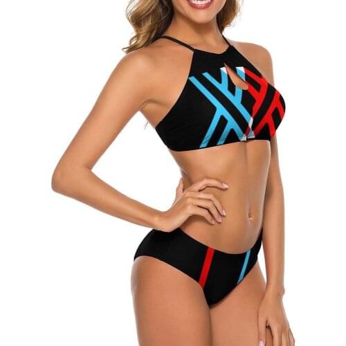 Swimsuits Zero Two Cosplay Anime Darling In The Franxx Women Girl High Neck Sling Top Bikinis Shorts 2-Piece Summer Bathing Suit