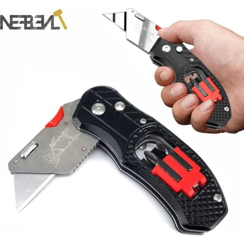 Multifunction Electrician Folding Utility Knife Stainless Steel 4 In 1 With Screwdriver Bit Set Easy Carry Hand Tools