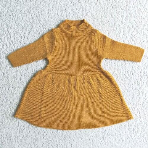 Fashion Mustard Yellow Solid Color Long Sleeve Sweater For Kids Autumn Winter Girls Half Turtleneck Sweater Jacket