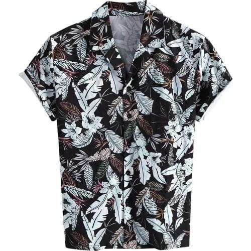 Shirts Men Dress Hawaiian Print Short Sleeve Shirts Streetwear Turn Down Collar Party Dress Shirt Plus Size Button Chemise #V