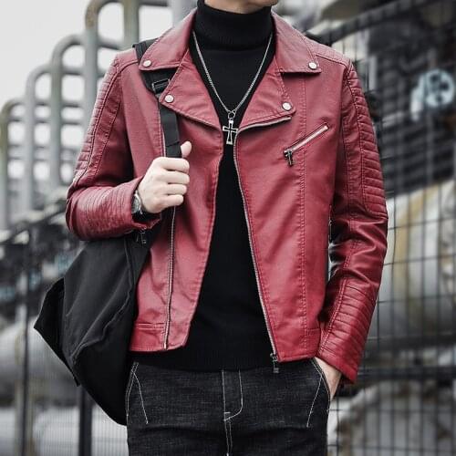 2021 Mens Oblique Zipper Lapel Motorcycle Leather Coat Youth Fashion Mens Multi-Zipper Rivet Leather Coat