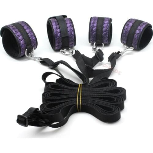 Smspade Purple PU Sex Soft Bondage Kit, Underbed Restraint Adjustable Wrist and Ankle Cuffs Accessories for Couples Bondage Play