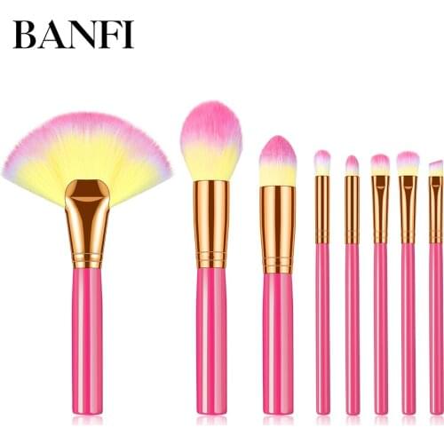 BANFI 7pcs Makeup Brushes Set Eyeshadow Powder Rose Pink Wood Handle Concealer Cosmetic Eyebrow Beauty Tools
