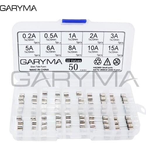 50pcs Fast Quick Blow Glass Tube Fuses Assortment Kit 5x20mm 0.2A 0.5A 1A 2A 3A 5A 6A 8A 10A 15A/250V+ Box