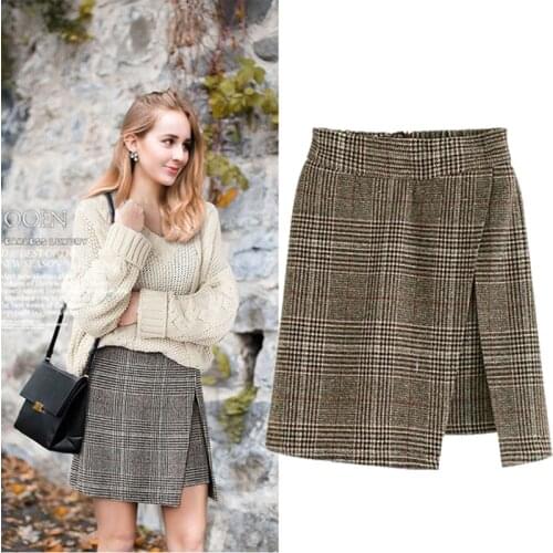 New 2018 Woman Skirts Woman Pencil Skirt Lolita Bodycon Sexy Winter High Waist Vintage Petticoat Lattice Plaid Skirt Woolen