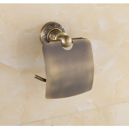 New Wall Mounted Bathroom Antique Brass carving Toilet Paper Holder With Cover 775120