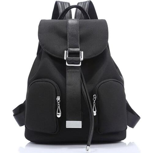 New trendy solid color women lady backpack bags drawstring hasp school backpack canvas designer backpack with multi pockets