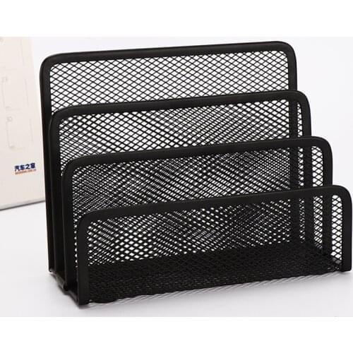 2021 New Home Office Desktop Storage Pen Book Letter Holder File Rack Organizer Document Sorter Metal Mesh Grid Multifunction