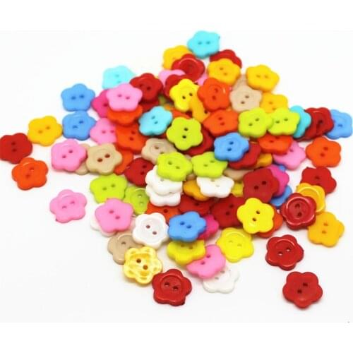100pcs 14mm Mixed Flower Plastic 2-hole Buttons DIY Sewing Accessories Shirt Button Cardmaking Embellishments
