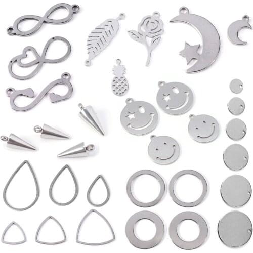 5-50Pcs Stainless Steel Charms Pendant Star Moon Flower Smile Leaf Pendants for DIY Bracelet Neacklace Jewelry Making Findings