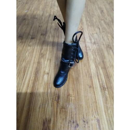 1/6th Black strappy high-heeled boots For 12" Female Figure Doll