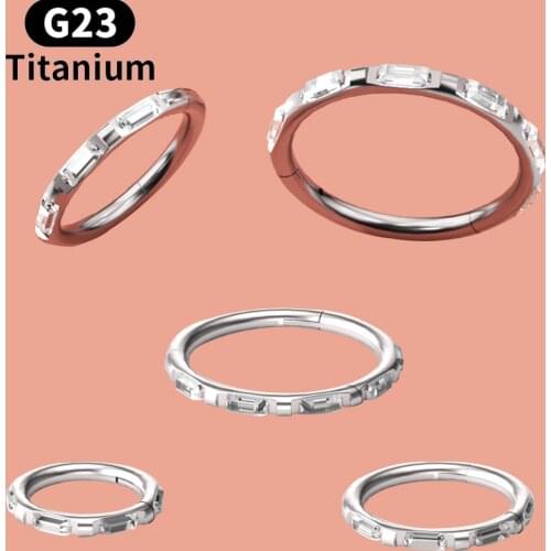 1PC Titanium Hinged Segment Septum Clicker Rectangular zircon Hoop Ring Nose Labret Ear Tragus Helix Cartilage Daith Earrings