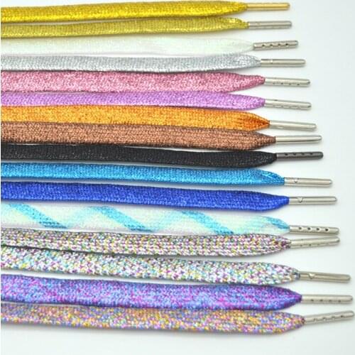1 Pair Fashion Glitter Shoelaces Colorful Stripes Flat Shoe Laces Athletic Running Sneakers Shoes Boot Shoelace Shoe Accessories