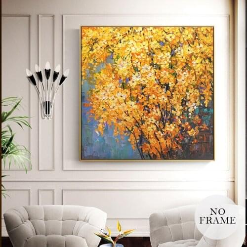 Modern Flowers Canvas Painting Art Abstract Posters And Prints Wall Pictures For Living Room Square Golden Landscape Home Decor