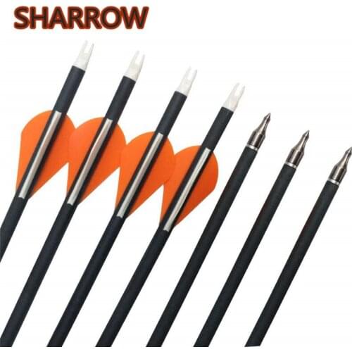 12pcs 30" Archery Carbon Arrows Spine 500 Carbon Arrow With 2" Rubber Fletching Vanes For Outdoor Hunting Shooting Accessories