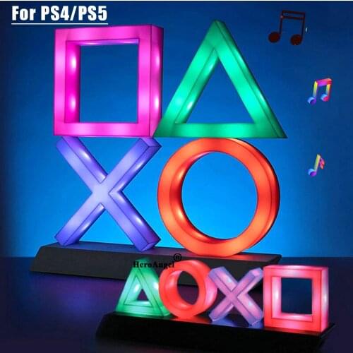 For PS4/PS5 Game Icon Lamp Sign Sound Control Decorative Lamp Colorful Lights Lampstand LED Light Game 2 Types