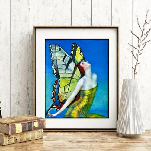Vintage Butterfly Flapper Poster Fashion Abstract Woman Illustration Art Print Retro Wall Art Canvas Painting Picture Home Decor