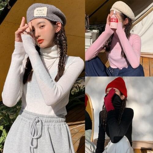 Womens Multifunctional Knit Turtleneck Solid Color Sweater Base Shirt One Size