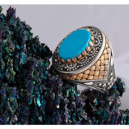 High-quality 925 Sterling Silver Firuz stone ring Jewelry Made in Turkey in a luxurious way for men with gift /rings Turquoise