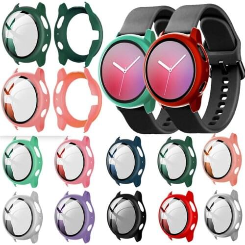 9H Tempered Glass Screen Protector Protect Case For Samsung Galaxy Watch Active 2 40mm 44mm Matte Color Bumper Hard PC Cover