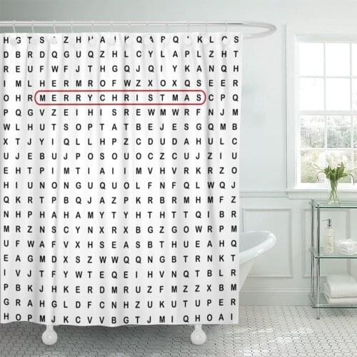 Red Search Random Letters Spelling Merry Christmas As Word Shower Curtain Waterproof Polyester 72 x 78 inches Set with Hooks