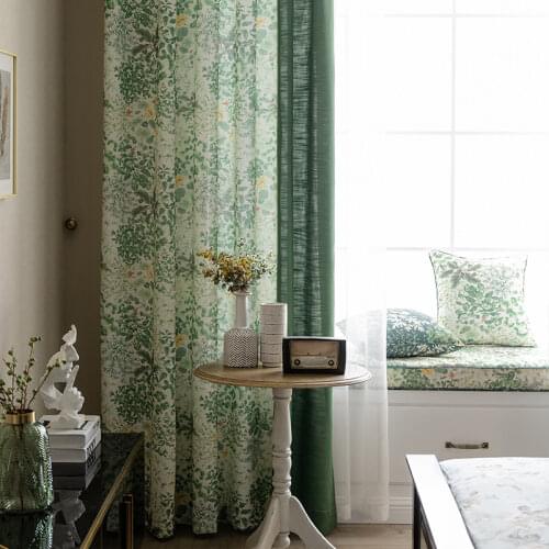 American Garden Plant Flower Cotton and Linen Printing Curtain Bay Window Dining Table Mat Curtains for Living Room Bedroom