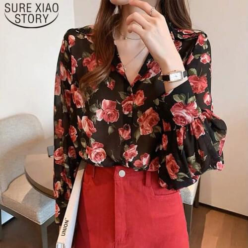 2021 Spring Long Sleeve Print Shirt Vintage Plus Size Office Lady Clothes Koean Style Women Tops and Blouse Blsas 8887 50