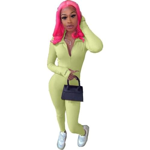 Women Fall Clothing High Waist Sexy Ribbed Jumpsuits Turtleneck Long Sleeve Bodysuit Lucky Label Jumpsuit Wholesale Dropshipping