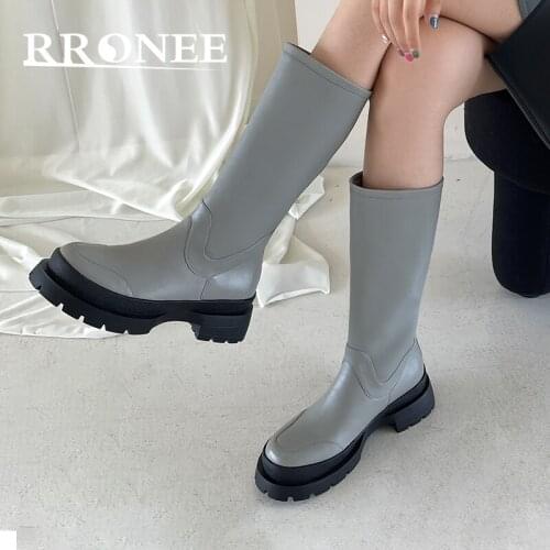 Leather Martin boots womens platform cool personality but knee white boots round head high rider boots